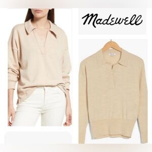 Madewell  100 Merino WoolCream V-Neck Women's Sweater🤎